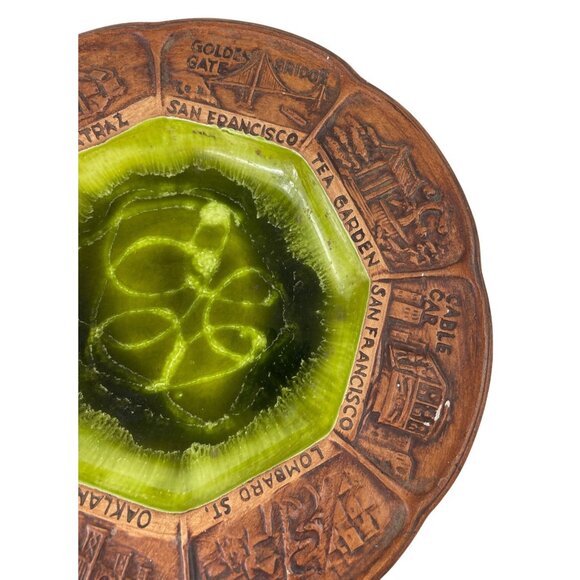 Vintage Treasure Craft Pottery Dish Bowl Ashtray Los Angeles CA Souvenir Green - Picture 6 of 11